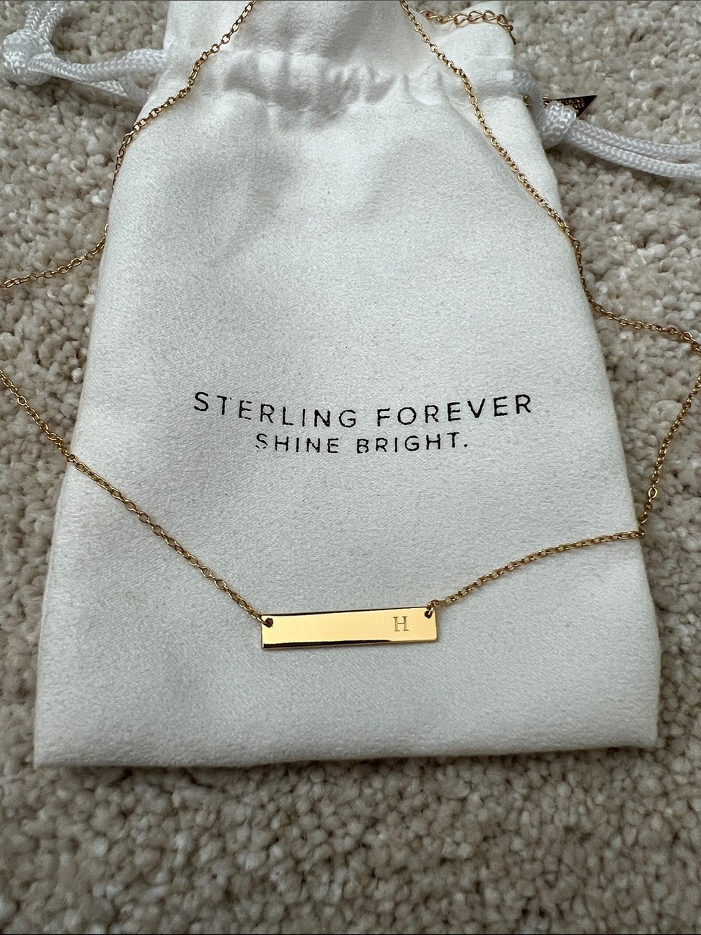 Gold Initial 'H' Bar Necklace